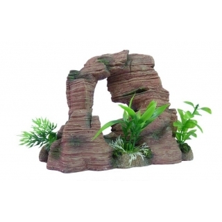 Грот для аквариума "Скалы розовые с растениями"